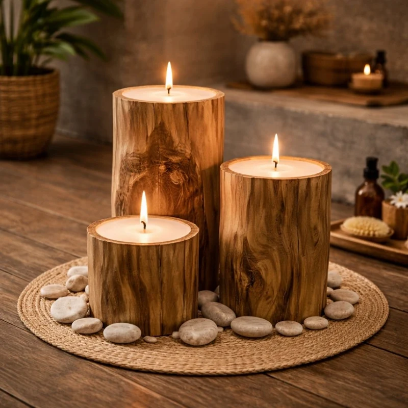 Kerzenset CERO 3-tlg. aus recycelten Teakholz | Natur Unikat