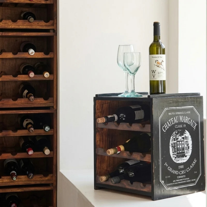 Flaschenbox SURAT Antique-Schwarz 40cm Mahagoni Shabby Weinregal