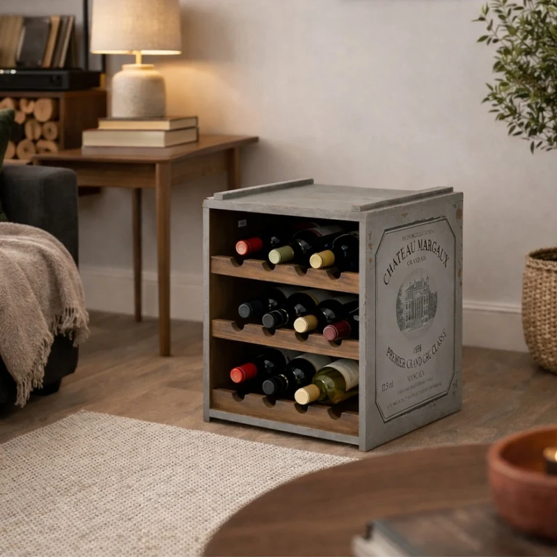 Flaschenbox SURAT Antique Grau 40cm Mahagoni Shabby Weinregal