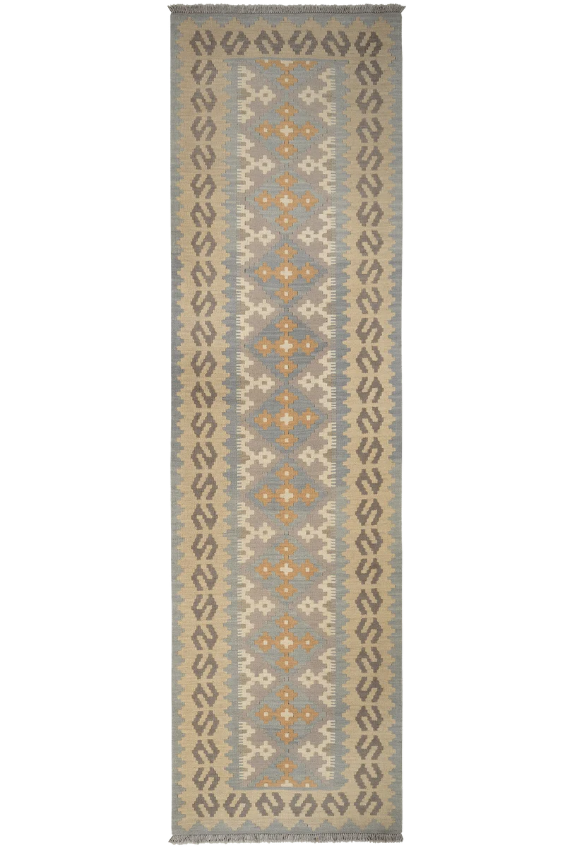 Kelim Gashgai · Handgewebt – Grau, 294x82 cm