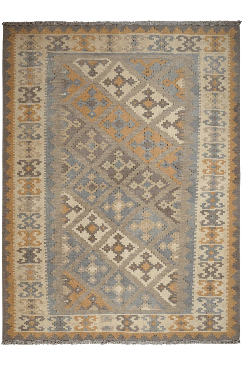 Kelim Gashgai · Handgewebt – Grau, 243x185 cm