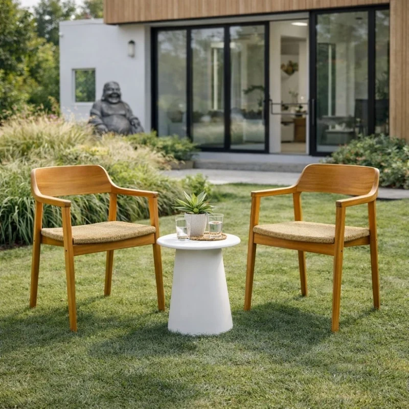 2er Set KENNEDY Teakstuhl Outdoor Stühle Teakholz + Synthetic-Rattan