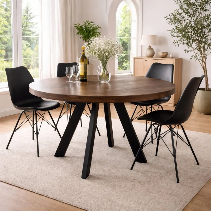 Runder Massivholz Esstisch ARTE 120cm taupe Mangoholz Esszimmerl