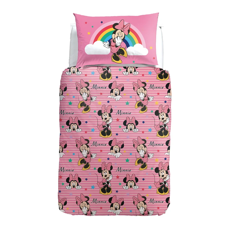 Copripiumino con federe minnie rainbow in Cotone