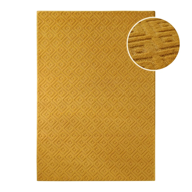 Kurzflor Teppich aus Schurwolle Gelb "Castello TWO" WECONhome