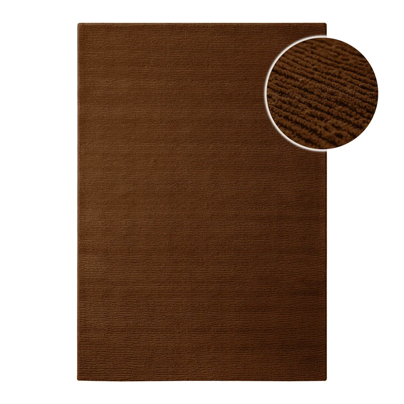Kurzflor Teppich aus Schurwolle Braun "Castello ONE" WECONhome