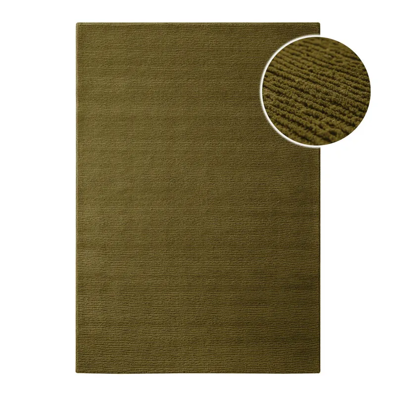 Kurzflor Teppich aus Schurwolle Oliv Grün "Castello ONE" WECONhome