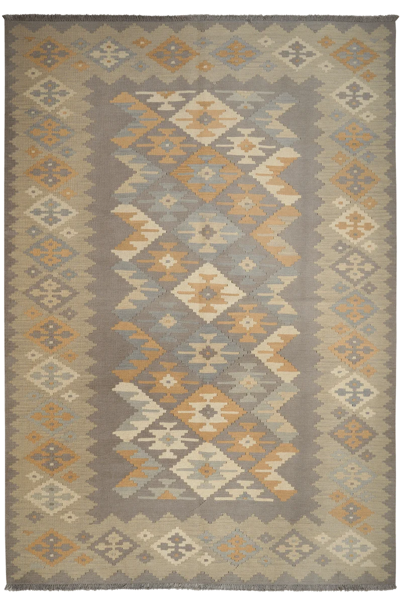 Kelim Gashgai · Handgewebt – Grau, 291x202 cm