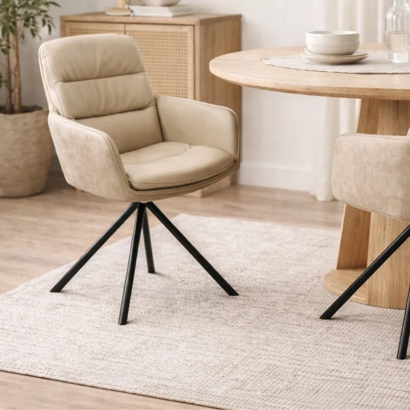 Bequemer Drehstuhl CHARLES III beige Echtleder sand Mikrofaser