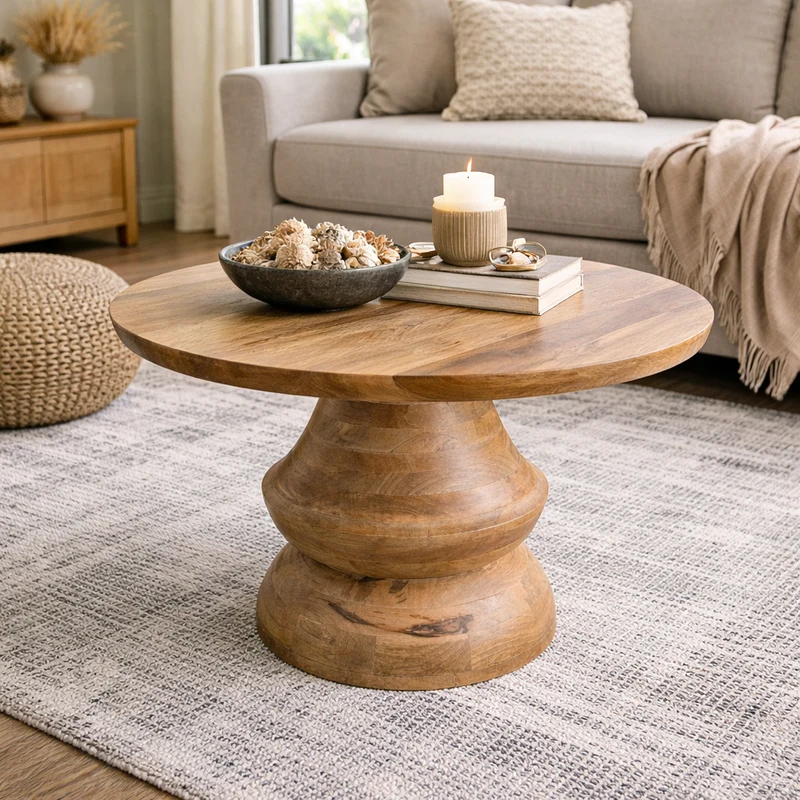 Couchtisch Mangoholz rund 70 cm KITAR-M Wohnzimmertisch natur