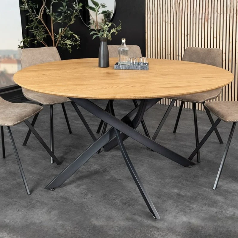 Design Esstisch TULUP rund 120cm natur Eiche-Optik Metallbeine