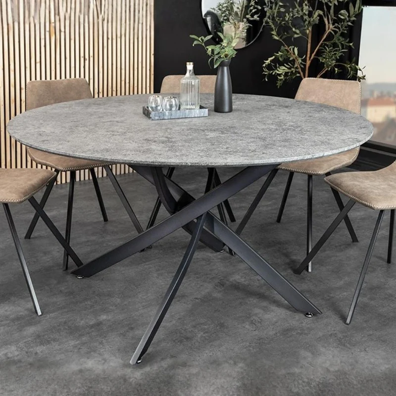 Design Esstisch TULUP rund 120cm grau Beton-Optik Metallbeine