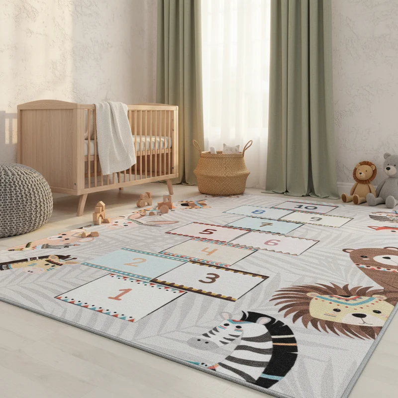 Kinderteppich Hüpfspiel – Waschbar & Rutschfest zum Spielen für Kinderzimmer
