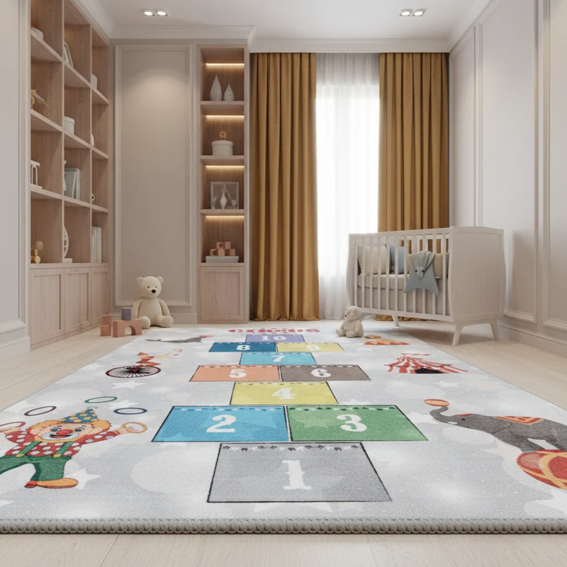 Kinderteppich Hüpfkästchen – Waschbar & Rutschfest zum Spielen für Kinderzimmer