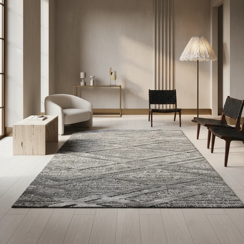 3D Hochflor-Teppich Diagonale Wellen – Waschbar | Expressiver Hoch-Tief-Effekt | 2,00 cm Florhöhe für Wohnkomfort