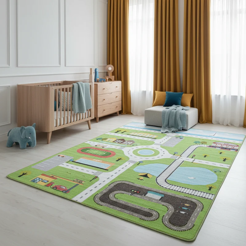 Kinderteppich Spielstraße – Waschbar & Rutschfest zum Spielen für Kinderzimmer