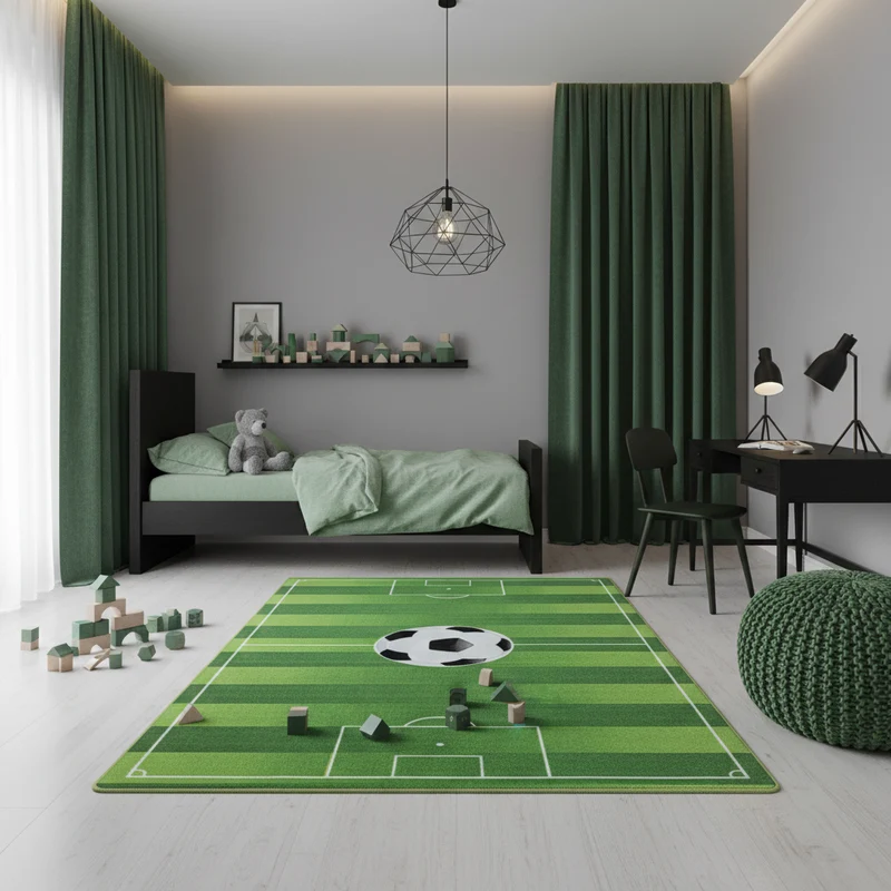 Kinderteppich Fußballfeld – Waschbar & Rutschfest zum Spielen für Kinderzimmer