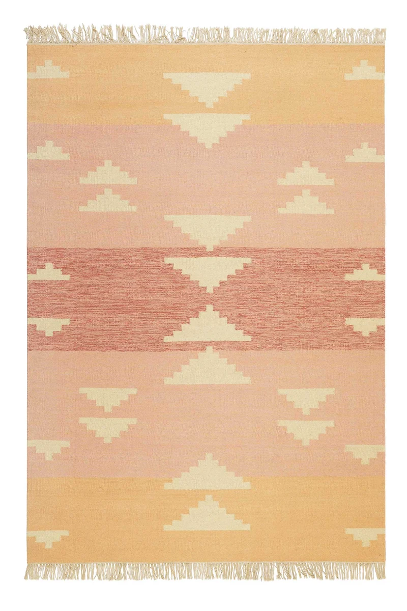 Kelim Teppich Rosa meliert aus Wolle "Soleil" Green Looop