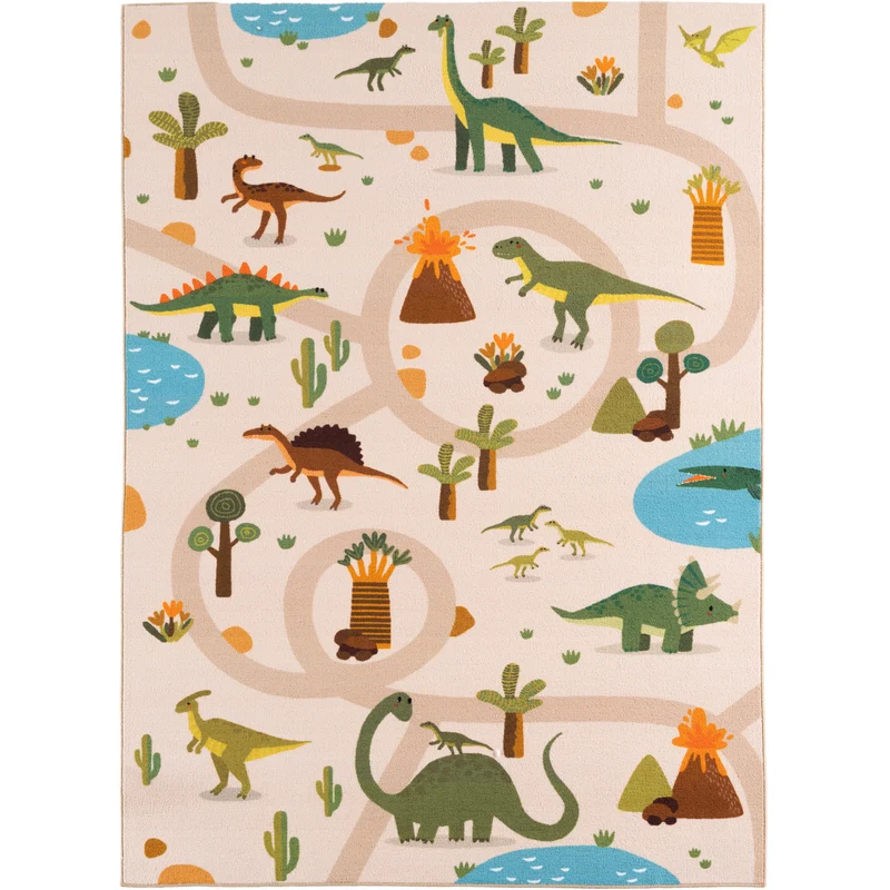 Carpettex Kinderteppich Dinosaurier Dino Straßen Spielteppich