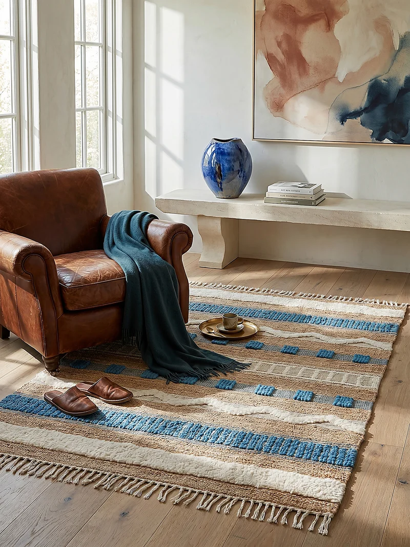 Teppich Hoch-Tief Struktur Gestreift, Ethno-Stil, mit Fransen wendbar, Esszimmer