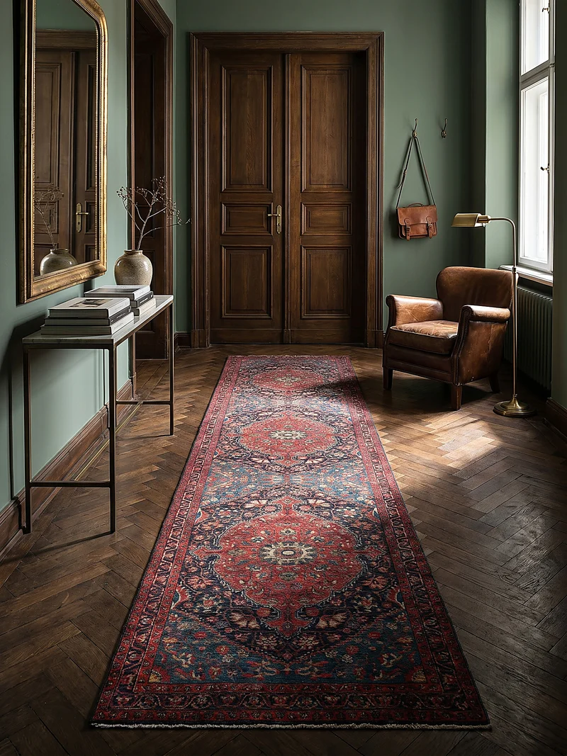 Waschbarer Flachgewebe-Teppich · Medaillon Rot