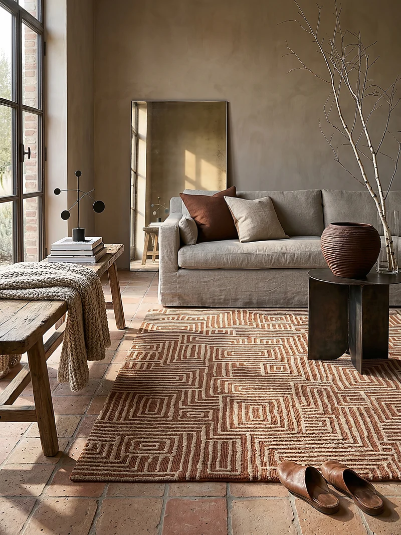 Teppich Labyrinthmuster · 100 % Polyester · 12 mm Flor
