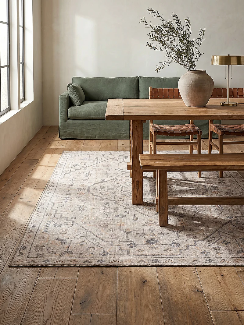 Flachgewebe-Teppich Medaillon · Beige · waschbar