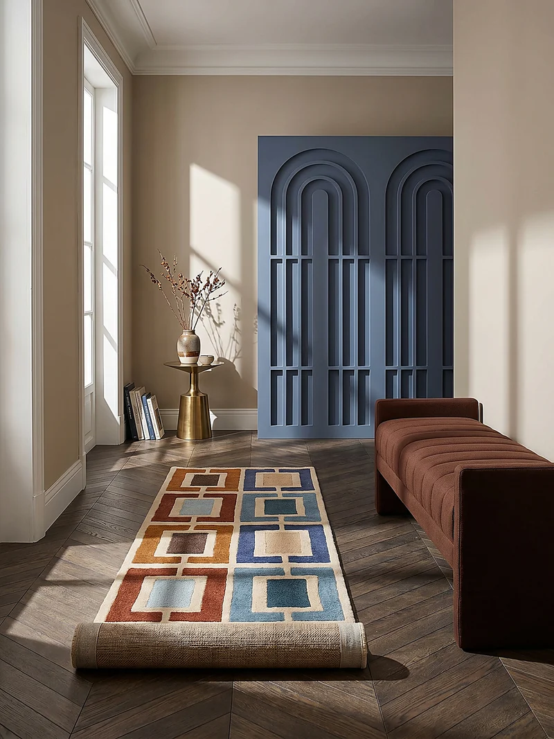 Wollteppich Geometrisch, Retro-Stil, Wohnzimmer