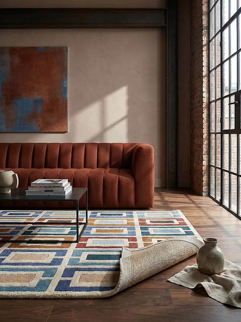 Wollteppich Geometrisch, Retro-Stil, Wohnzimmer