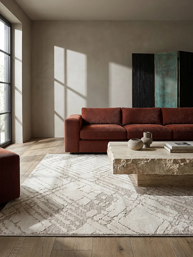 Teppich Rautenlinien · Woll-Look aus Polyester · 12 mm