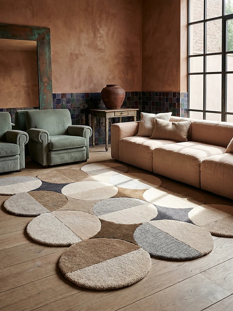 Wollteppich Kreis Wellenform, Wohnzimmer