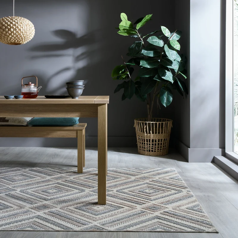 Flachgewebe-Teppich Rautenstruktur · waschbar · 4 mm niedriges Profil