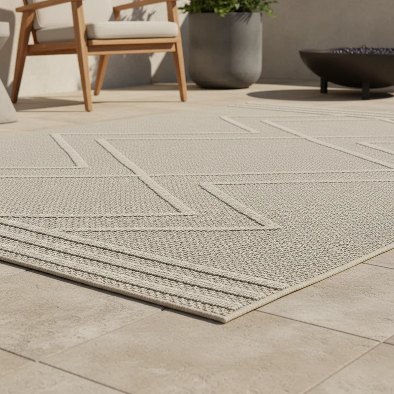 Outdoor-Teppich Diagonales Linienmuster – Waschbar | Geometrischer Boho für Balkon