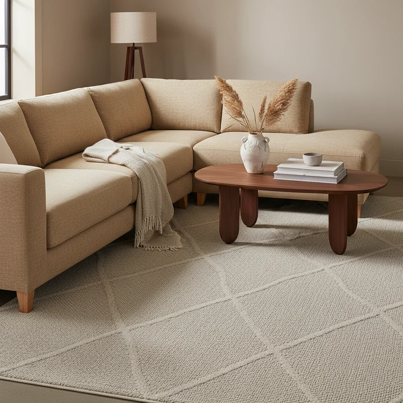 Outdoor-Teppich Rauten-Linien – Waschbar | Minimaler Boho-Stil für Terrasse