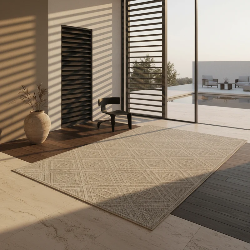 Outdoor-Teppich Ornamentale Rauten – Waschbar, Wetterfest & Dekorativ für Balkon
