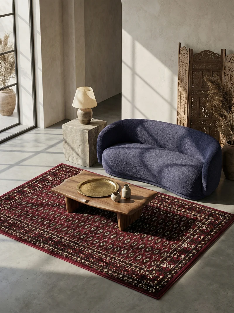 Kurzflor-Teppich Bukhara-Muster – Waschbar | Traditioneller Allover-Rapport | Dicht Gewebt in Premiumqualität