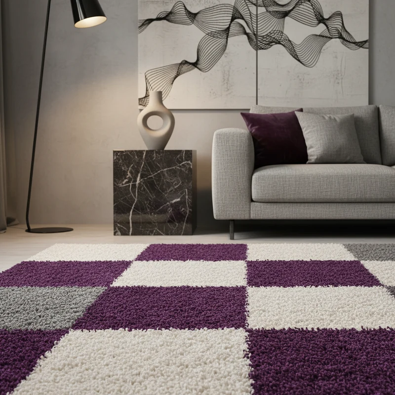 Shaggy Hochflor-Teppich Karo – Waschbar & Flauschig | 3,00 cm Florhöhe für Barfußkomfort