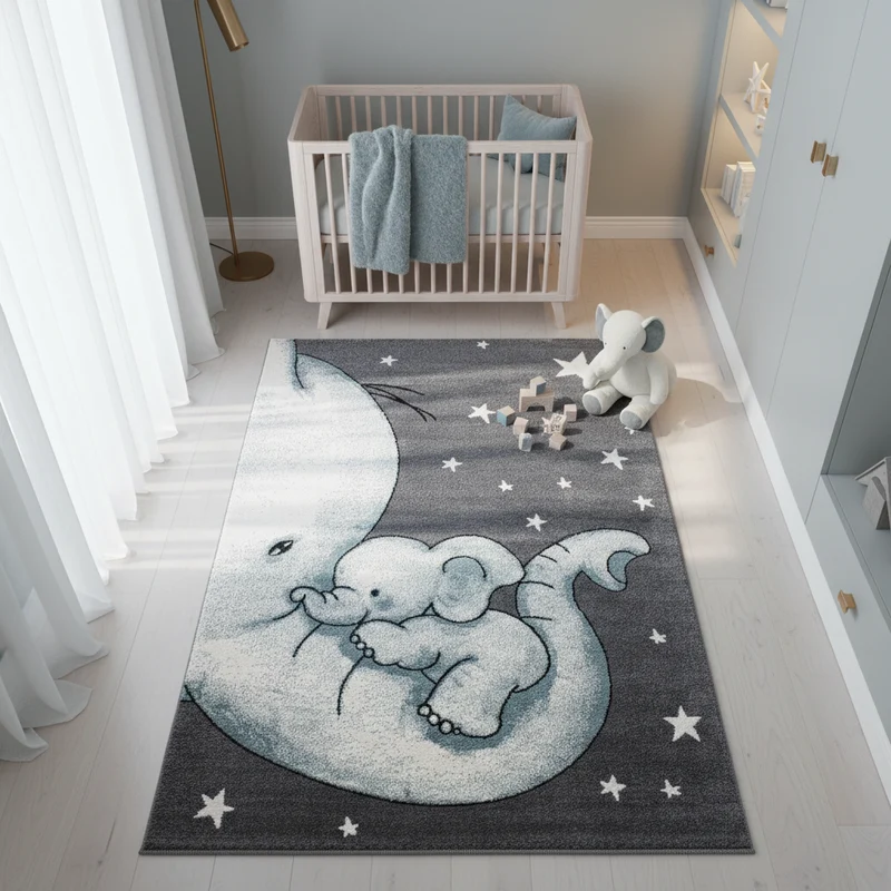 Kinderteppich Elefanten-Motiv – Waschbar & Strapazierfähig für Kinderzimmer