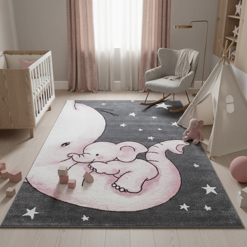 Kinderteppich Elefanten-Motiv – Waschbar & Strapazierfähig für Kinderzimmer