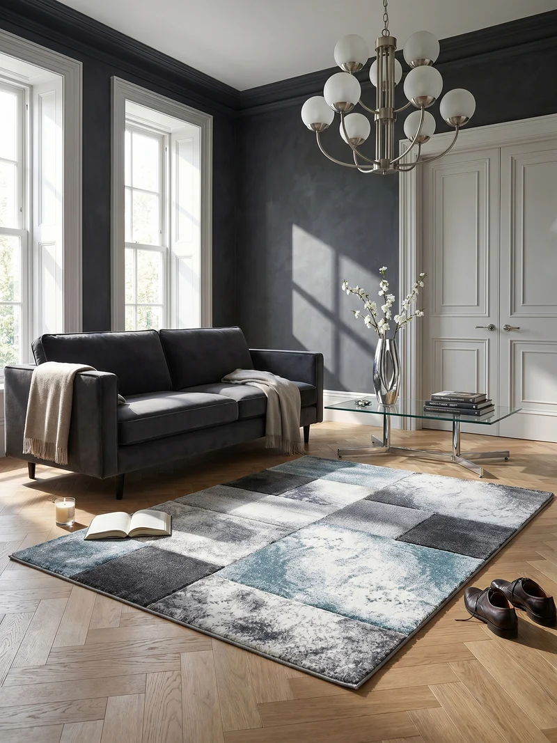 Kurzflor-Teppich Mosaik-Karo – Waschbar | Patchwork-Optik | 246k Noppen pro m² für Langlebigkeit