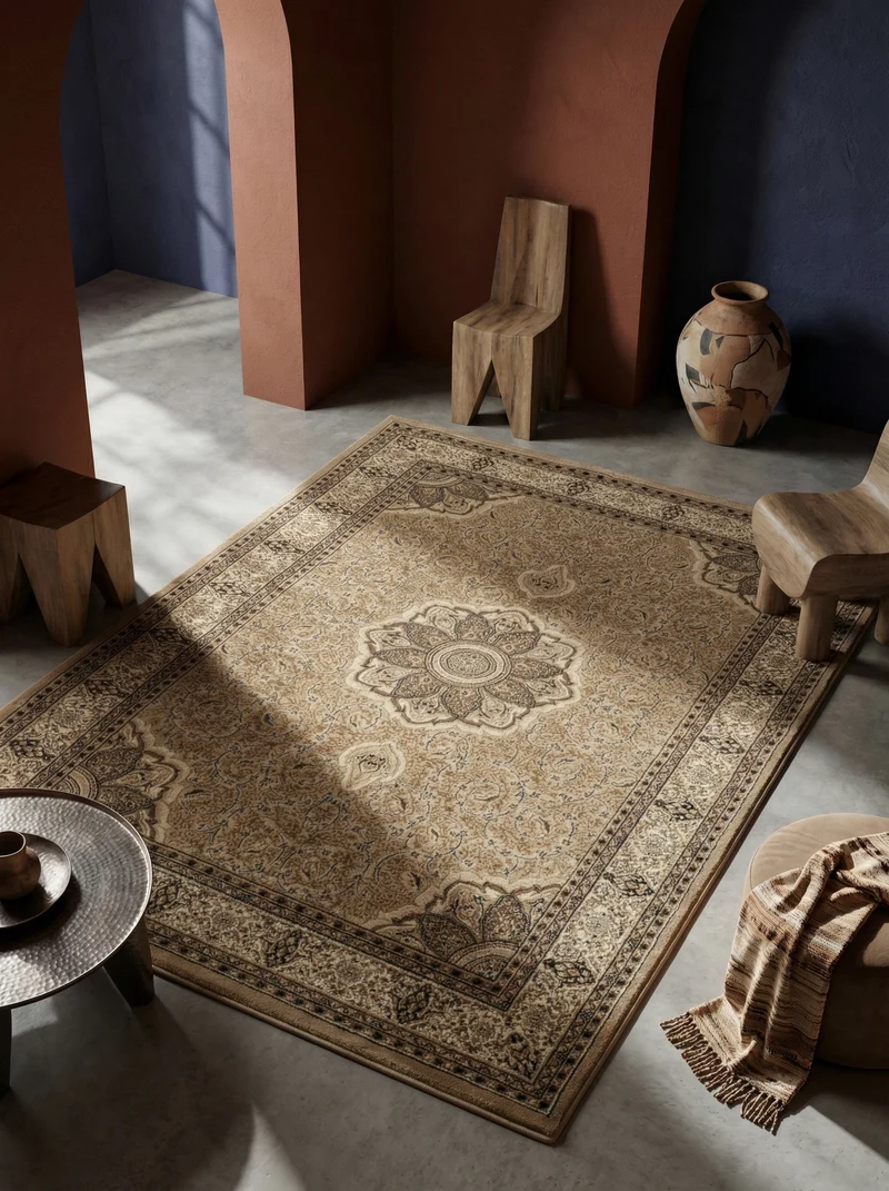 Kurzflor-Teppich Boho Vintage – Waschbar & Strapazierfähig | Heatset-Veredelung für Wolloptik